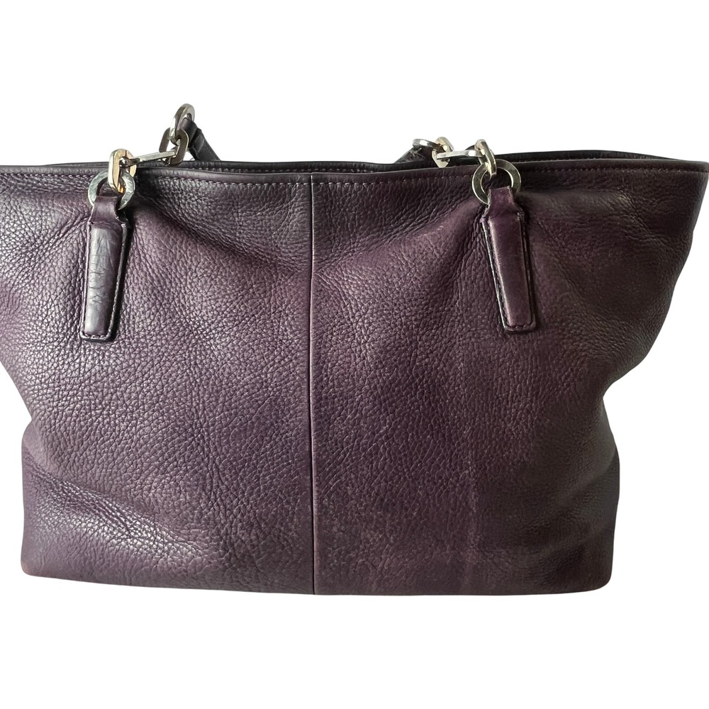 Coach Madison Phoebe Tote Pebbled Leather Plum Shoulder Bag Slouchy Zip Top - Picture 14 of 15